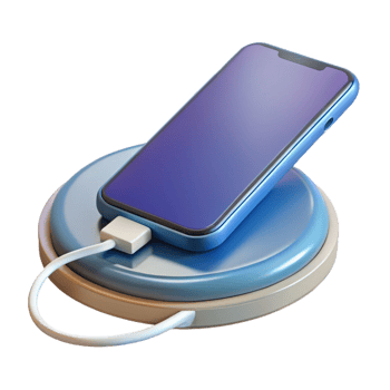 extraordinary reflective mid-century Smartphone charging on wireless charging pad with Transparent Background elite png
