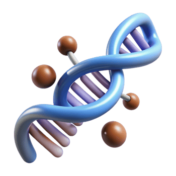 radiant reflective modern A floating, abstract DNA strand forming a double helix, with Transparent Background refined png