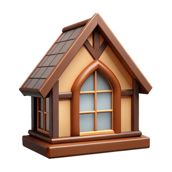 dazzling mid-century Tudor style gable window, with Transparent Background museum quality png