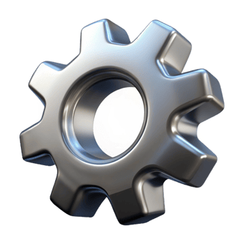 hypnotic playful contemporary Isolated cutout of a single photorealistic ultra-detailed metallic gear with infinite teeth, professional render with Transparent Background impeccable png