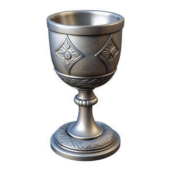 timeless futuristic A single, ornate silver goblet, etched with runes with Transparent Background masterfully captured png