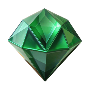 glorious reflective nordic Professional render of a hyper-specific, isolated cutout, single, polished gemstone, emerald green with facets and internal reflections with Transparent Background original png