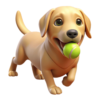 exceptional contemporary Golden Retriever, playing fetch, tennis ball in mouth with Transparent Background handcrafted png