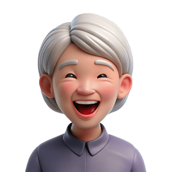 dramatic exquisite Happy senior woman, laughing, with Transparent Background impeccable png