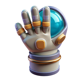 picturesque calm mid-century Hyper-specific, professional render, isolated cutout of a single, futuristic, spacesuit glove with articulated fingers with Transparent Background professional png