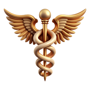 quintessential traditional Hyper-specific, isolated cutout Photorealistic render Single Hermes Caduceus, entwined snakes, wings detailed with Transparent Background exclusive png