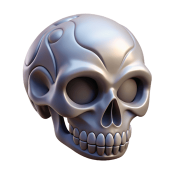 reflective wonderful Ultra-detailed, concept art style illustration of a single, stylized skull, tribal markings, isolated cutout with Transparent Background refined png