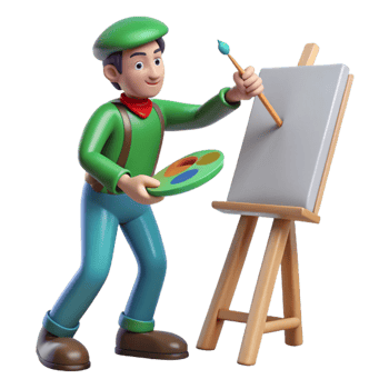 timeless contemporary Artist painting on an invisible canvas, with Transparent Background sharp png