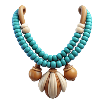 coveted surreal Photorealistic, ultra-detailed, isolated cutout of a tribal woman's beaded necklace with turquoise and shell pendants with Transparent Background 8K png