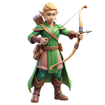 enchanting harmonious baroque An elegant elven archer, bow drawn with Transparent Background precision png