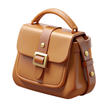 coveted art deco Leather handbag, brown, shoulder bag, with Transparent Background studio quality png