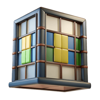 dramatic mesmerizing Frank Lloyd Wright inspired stained glass window panel, with Transparent Background 8K png