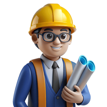 captivating notable Innovative engineer with blueprints, with Transparent Background png