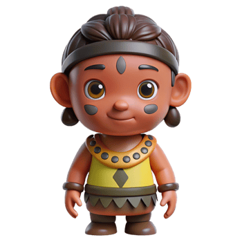 magnificent dramatic mid-century Professional render isolated cutout ultra-detailed concept art style of a tribal child's clay doll adorned with symbolic markings with Transparent Background precision png