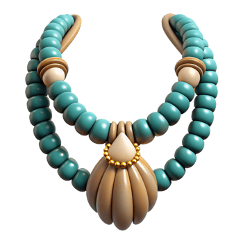 wonderful classic Photorealistic, ultra-detailed, isolated cutout of a tribal woman's beaded necklace with turquoise and shell pendants with Transparent Background original png