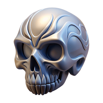 beautiful art deco Ultra-detailed, concept art style illustration of a single, stylized skull, tribal markings, isolated cutout with Transparent Background handcrafted png