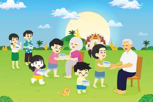 An illustration of a family giving food to children vector