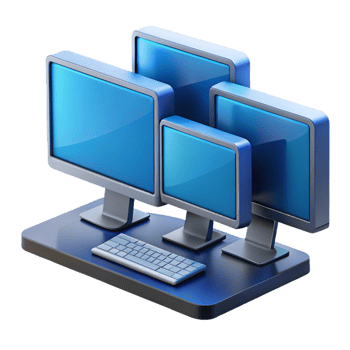 striking ethereal impressionist Desktop computer with multiple monitors, with Transparent Background handcrafted png