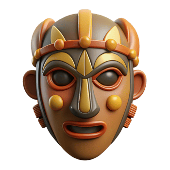 whimsical vibrant Hyper-specific isolated cutout of a tribal African mask, concept art style professional render with Transparent Background flawless png