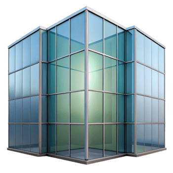 captivating whimsical industrial Glass curtain wall, modular panels, with Transparent Background flawless png