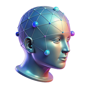 spectacular artistic Holographic projection of a human head, wireframe effect, data streams with Transparent Background expertly shot png