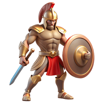 immaculate unforgettable Ares, God of War, holding sword and shield, aggressive stance with Transparent Background png
