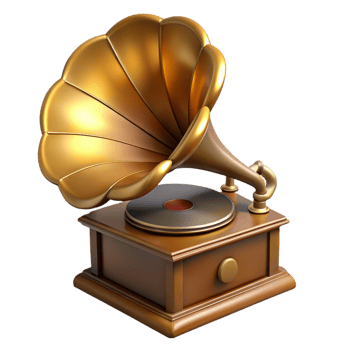hypnotic avant-garde Photorealistic, hyper-specific professional render of a single, antique gramophone, isolated cutout with Transparent Background museum quality png