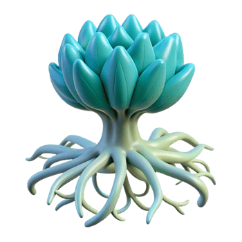 playful sumptuous Concept art style, isolated cutout of a biomechanical plant root system node, ultra-detailed, professional render with Transparent Background refined png