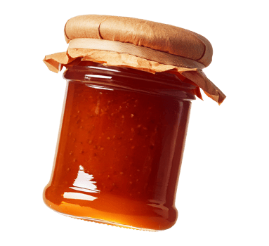 Jar of homemade apricot jam with a rustic lid png