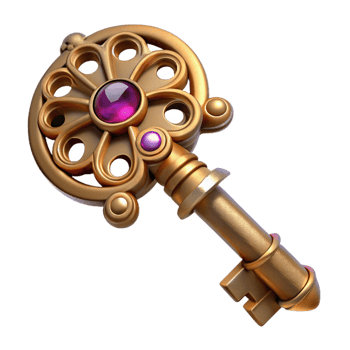 sought-after bohemian Steampunk key with intricate carvings and a jeweled design with Transparent Background museum quality png