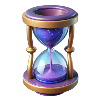 enchanting sought-after Concept art style, hyper-specific, professional render of a single, ornate, cosmic hourglass filled with stardust Isolated cutout with Transparent Background png