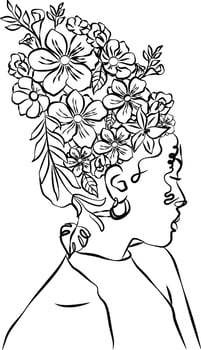 Woman Face Floral Line Art vector