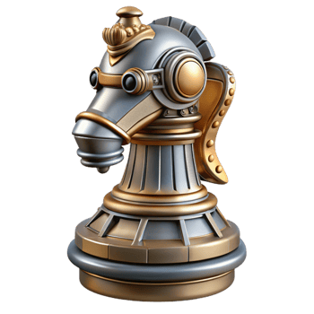 playful exquisite Steampunk chess piece knight with intricate robotic details with Transparent Background impeccable png