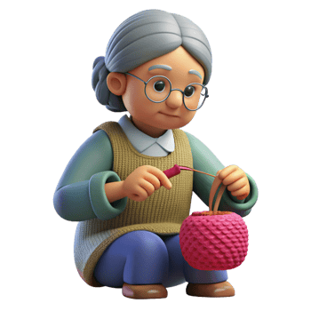 vibrant inspired Senior woman knitting with Transparent Background png