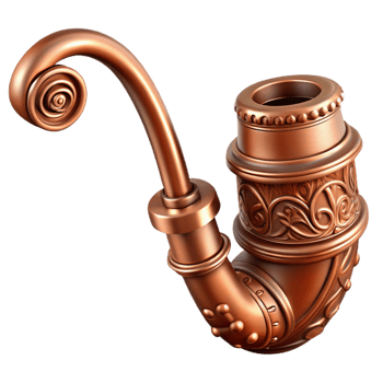 gorgeous signature Copper steampunk pipe with ornate carvings and a long stem with Transparent Background png