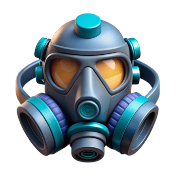 dazzling joyful contemporary Ultra-detailed, hyper-specific, isolated cutout, concept art style of a futuristic respirator mask with multiple filters and tubes with Transparent Background impeccable png