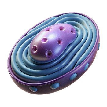 enchanting signature Concept art style, isolated cutout of a biomechanical cellular mitochondrion, ultra-detailed, professional render with Transparent Background png