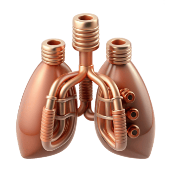 impressive calm urban Concept art style biomechanical lung, intricate network of tubes and filters, pulsating bellows, copper and glass, isolated cutout with Transparent Background elite png