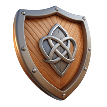 coveted renaissance A wooden shield, adorned with a Celtic knot design with Transparent Background studio quality png