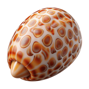 unparalleled artistic Professional render concept art style isolated cutout of a polished tiger cowrie shell, glossy, vibrant, intricate patterns, with Transparent Background high quality png