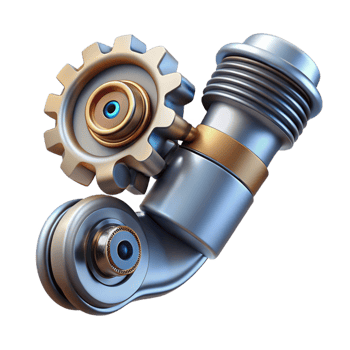 serene reflective abstract Ultra-detailed isolated cutout biomechanical elbow joint, hinge with gears, pistons, and wiring, polished chrome, with Transparent Background luxury png
