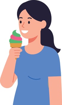 Woman enjoying ice cream in a flat design style illustration vector