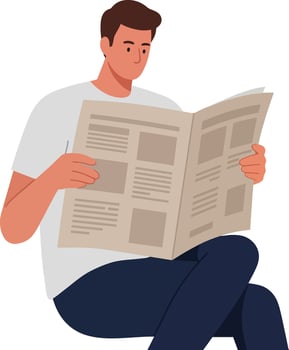 Man reading newspaper in flat and minimal style art vector