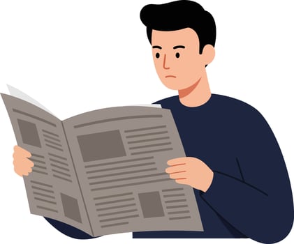 Man reading a newspaper in a flat minimal art style vector