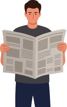 Man reading a newspaper in a flat illustration style with neutral colors and simple shapes art vector