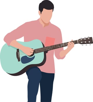 Young man playing acoustic guitar in minimal flat design illustration vector