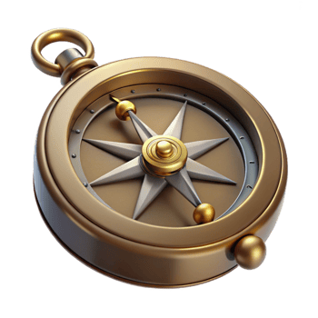 rare modern Steampunk compass with a brass casing and a rotating needle with Transparent Background top-tier png