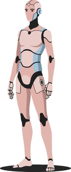 Humanoid robot in dynamic pose showcasing minimal design and color contrast art vector