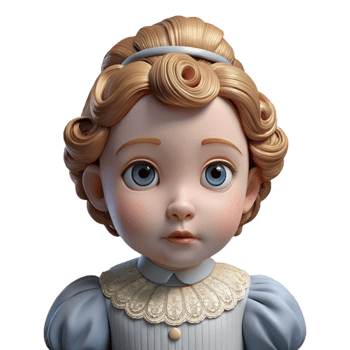immaculate passionate mid-century Ultra-detailed, professional render of a vintage porcelain doll, isolated cutout, photorealistic with Transparent Background precision png