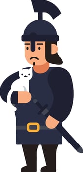 Warrior holding a cat in flat style art illustration vector